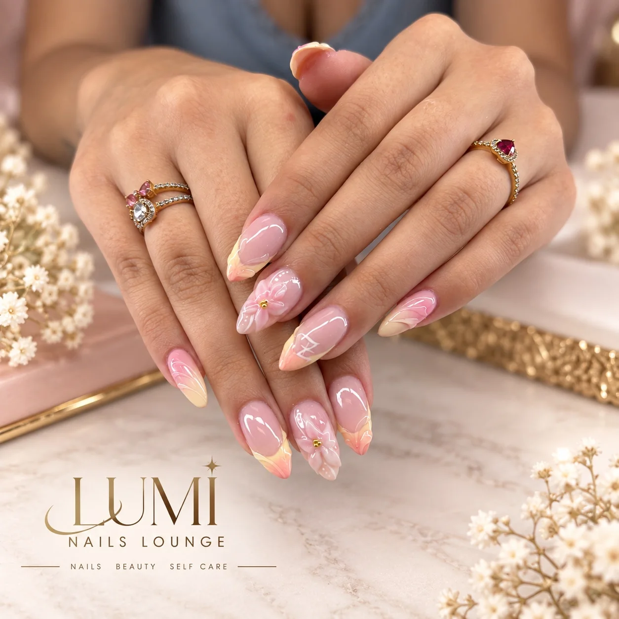 Pink floral nail set